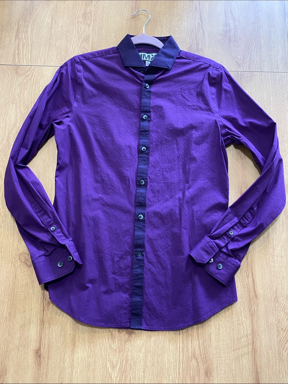 Express Men's Purple Dress Shirt with Black Contrast Trim